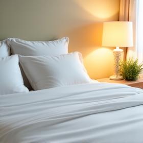 Serene bedroom scene with fresh linens and soft lighting, symbolizing sleep optimization protocols