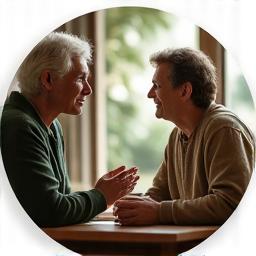 Two people connecting over a cup of tea in a cozy setting
