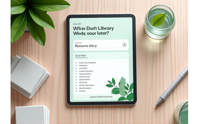 Digital tablet displaying Verdant Anchor's resource library, with notes and healthy snacks nearby